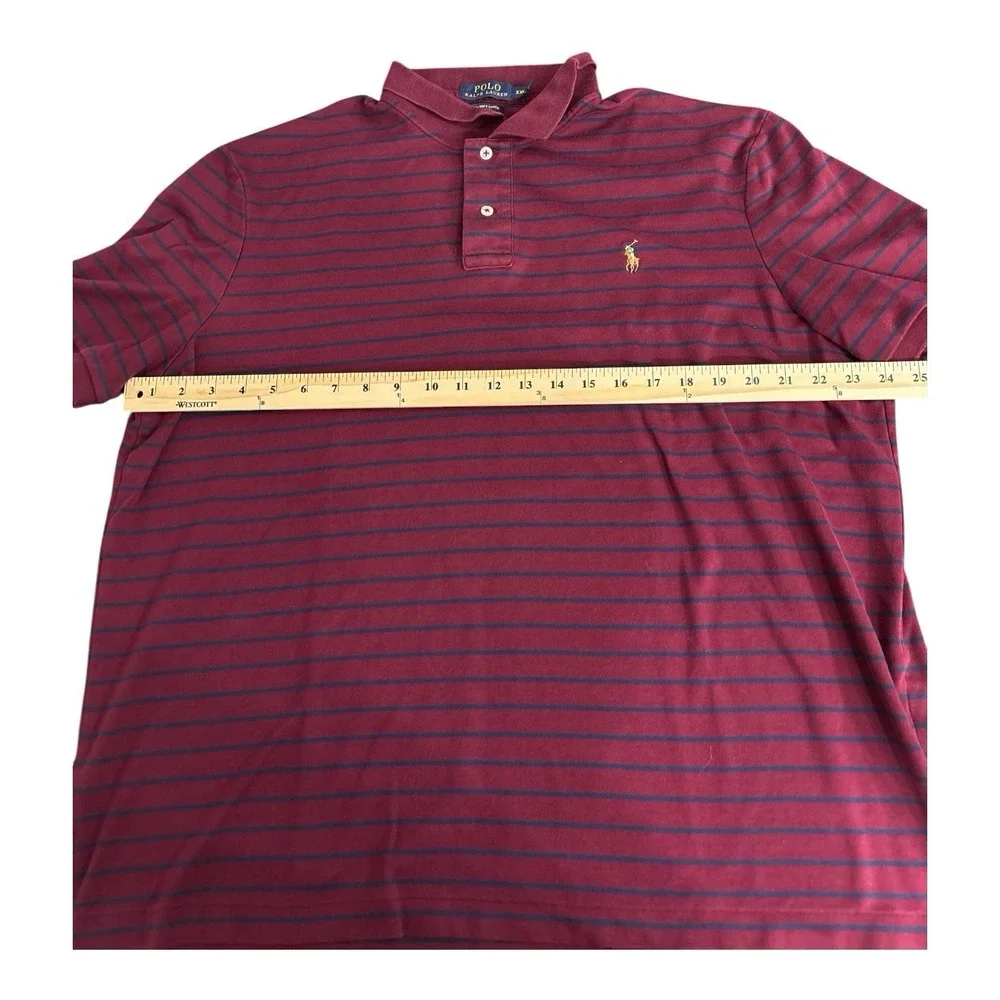 Polo Ralph Lauren Shirt Mens 2XL Maroon Blue Stripe Pima Soft Touch Flesh Pony